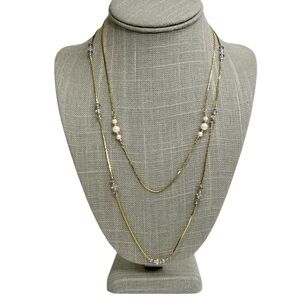 Lot of 2 Gold Tone Faux Pearl & Light Purple Faceted Beaded Necklaces